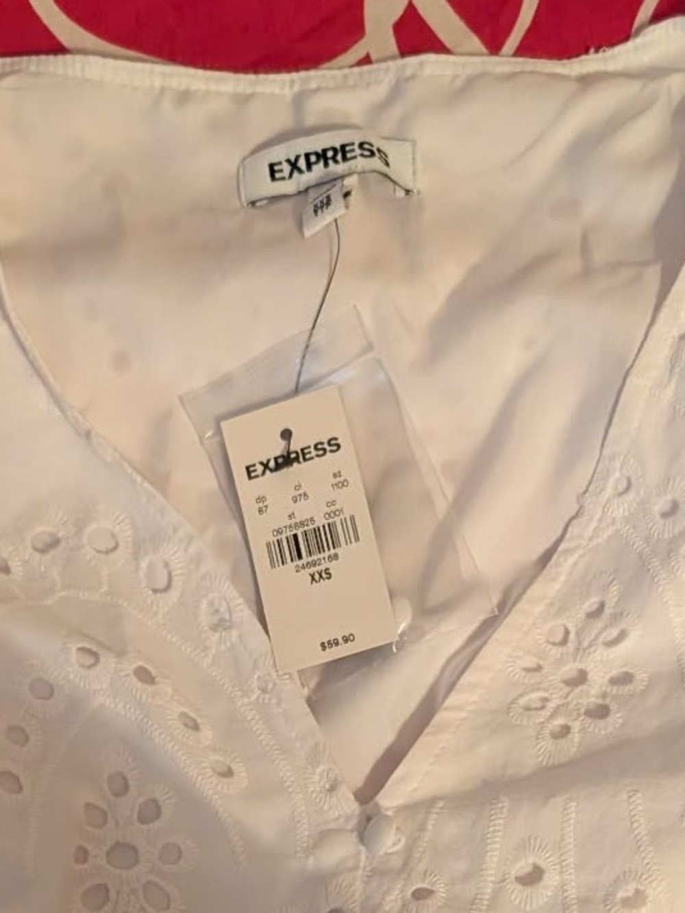 NWT! Express White Eyelet Ruffle Blouse XXS - Picture 2 of 3